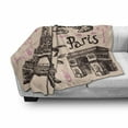 thumbnail image 2 of Eiffel Tower Soft Flannel Fleece Blanket, Paris Eiffel Tower Bakery Delicious Croissant Traditional Floral Design, Cozy Plush for Indoor and Outdoor Use, 70" x 90", Pink Dark Brown, by Ambesonne, 2 of 5