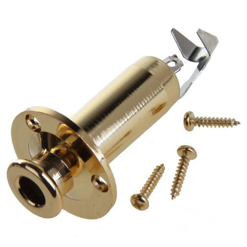 Gold Plated Cylinder Mount Pick-up Jack For Acoustic Guitar /-EQ + Screw