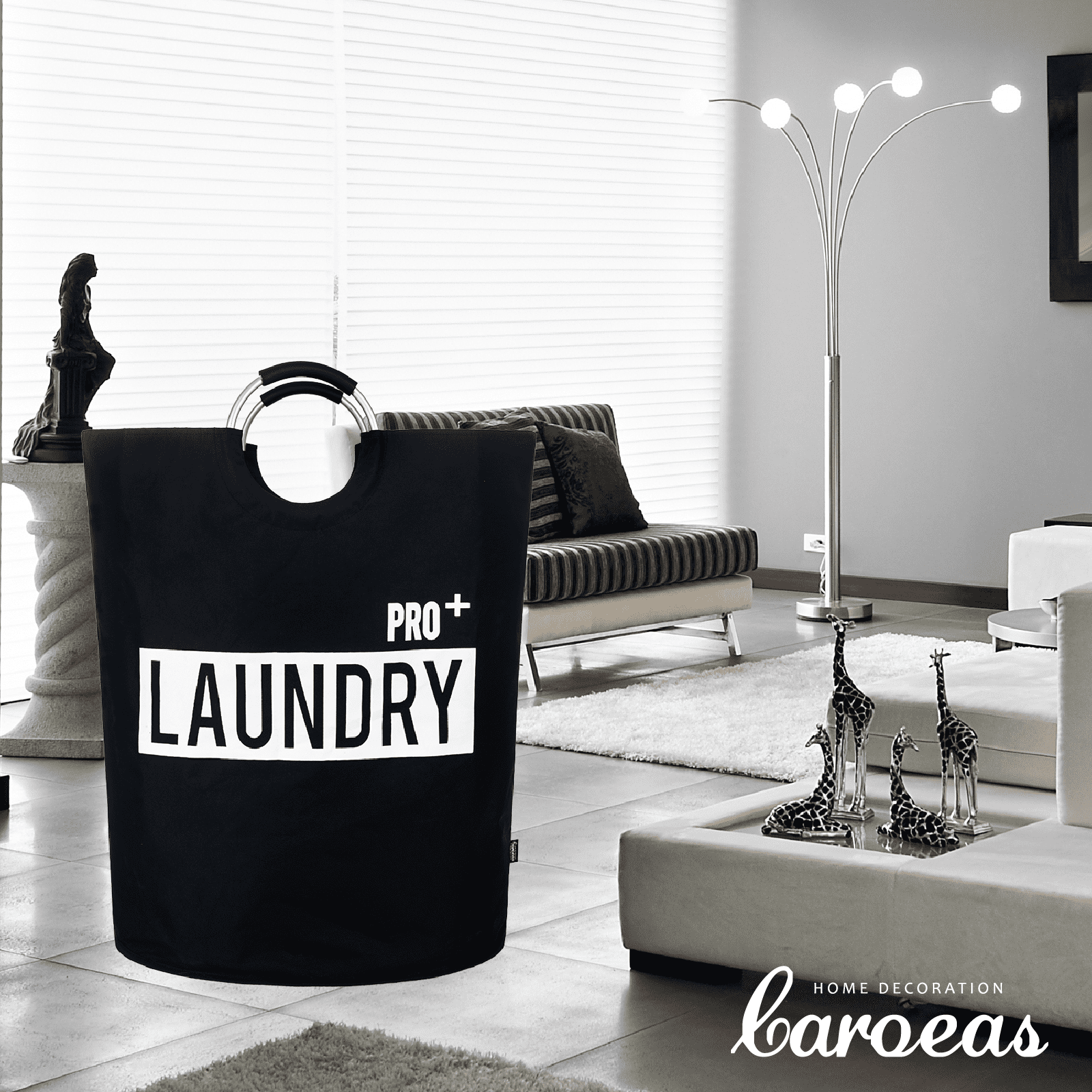 Caroeas Super Large 150L Laundry Basket Pro, Waterproof Laundry Hamper, Collapsible Laundry Basket Easy Storage, Clothes Hamper Stands Up Well, Laundry Bag with Padded Handles (Black)