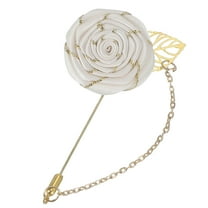 Rose Lapel Pin for Men Suits, Men Cloth Rose Flower Brooch Pin Handmade Boutonnieres Pins with Gold Leaf/Chain Brooch for Men Suit Accessories, Beige