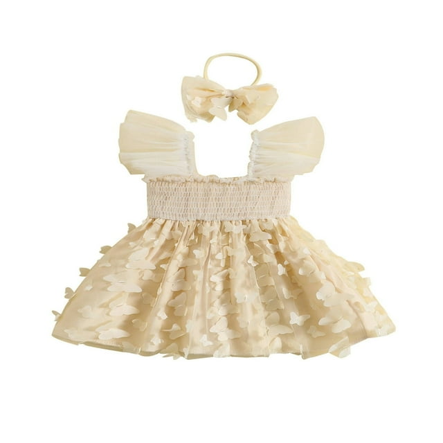 2 Pcs Robe pour Filles Tout-Petits Tenues Papillon Princess Robe en Tulle avec Bandeau Robe de Fête d'Été Violette 3-4 Ans