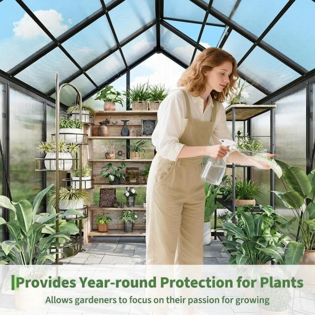 6x6ft Heavy Duty Walk-in Greenhouse, Aluminum Frame & Twin Wall Polycarbonate Panels, Ventilated with Rain Gutter System for Backyard & Patio Gardening