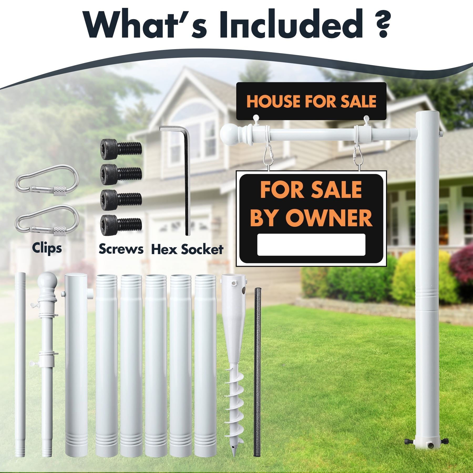 IHOMEPARK 100 inch Metal Adjustable Real Estate Sign Post for Sale Hanging Ads, Yard Sign Post, White (No sign included)
