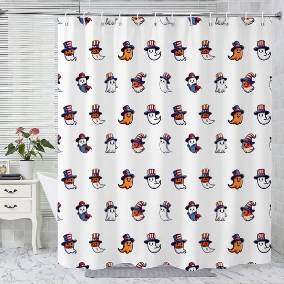 Halloween Shower Curtain, Cartoon Ghost Polyester Fabric Bathroom Decor Curtain, Machine Washable Waterproof, Halloween Holiday Gift for Women Men, 72 x 72 Inches