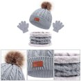 thumbnail image 3 of Gorro de invierno para niños, gorro de esquí grueso y cálido de punto con pompón y bufanda, conjunto de guantes para niñas y niños, 3 of 5