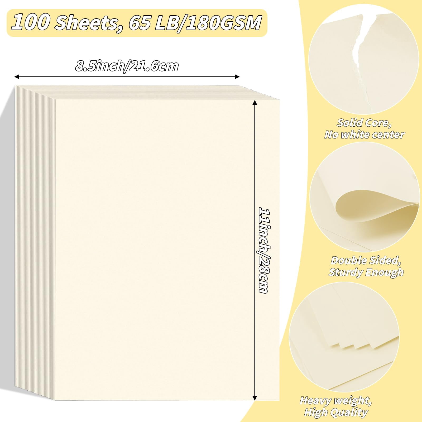Cream Cardstock Paper 8.5'' X 11''  100 Sheets 180gsm/65 Lb Beige Printer Cover Card Stock Construction For Making Printing Craft Drawing Scrapbooking School Supplies