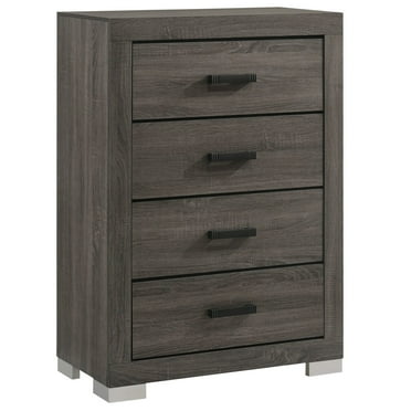 Benjara Lola 46 Inch Tall Dresser Chest, 4 Drawers, Metal Bar Handles, Dark Gray
