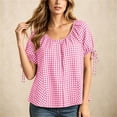 thumbnail image 2 of Edvintorg Button Up Shirt Women Plaid Printed Crew Neck Short Sleeve Loose Casual Blouses Summer Tops for Women Pink XXL, 2 of 8