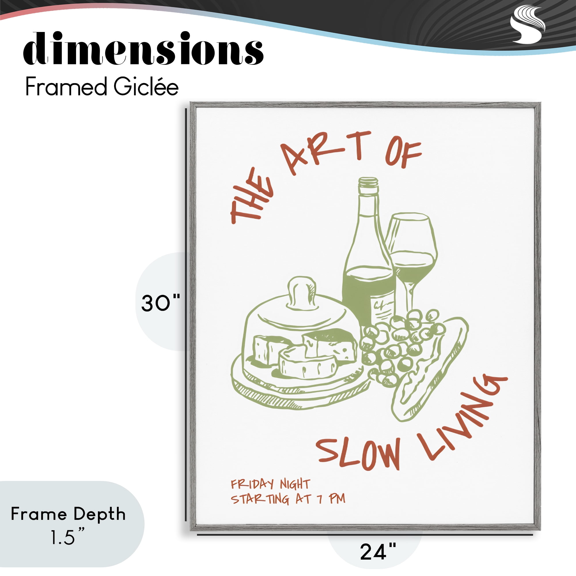 Stupell Industries Slow Living Wine & Cheese Gray Framed Giclee Art, design by The Prints Vibe