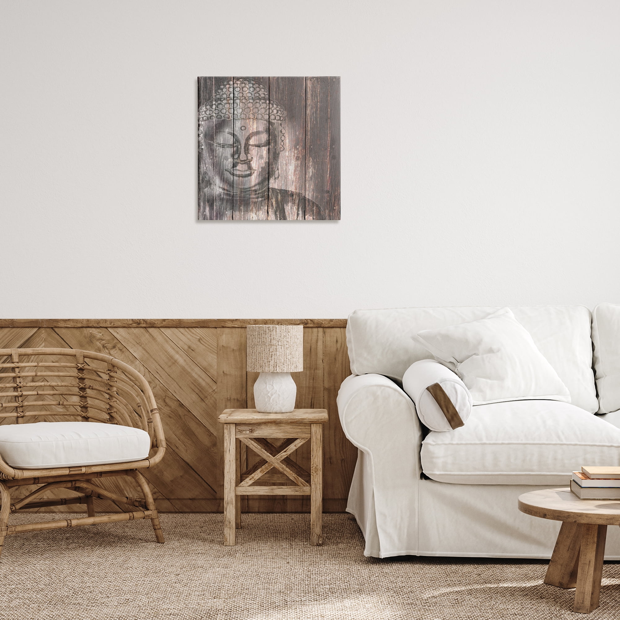 Stupell Industries Rustic Buddha Face Religious & Spiritual Painting Wrapped Canvas Art Print Wall Art, 24 x 24