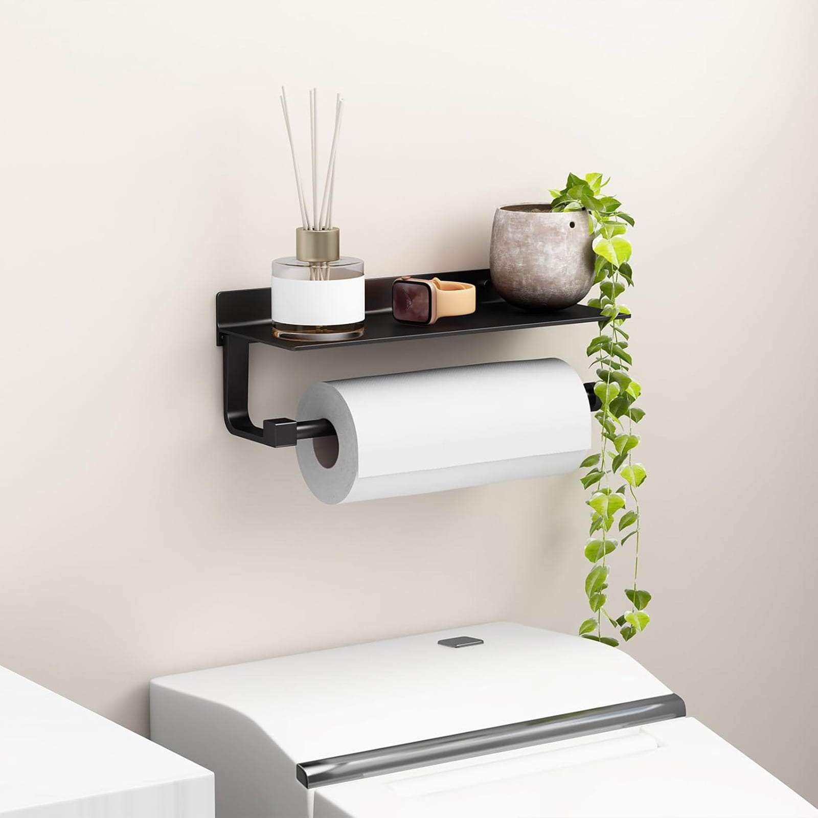 Paper Towel Holder,Paper Towel Holder Wall Mount,Under Cabinet Paper Towel Holder Suitable For Bathrooms/Kitchens, Condiments, Paper Towels, Paper Towel Holder With Shelf