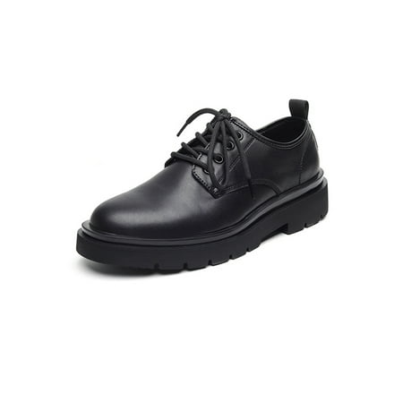 

Eloshman Men s Oxford Leather Shoe Cap Toe Flats Lace Up Dress Shoes Work Comfort Round-toe Lightweight Black-Heighten 5.5