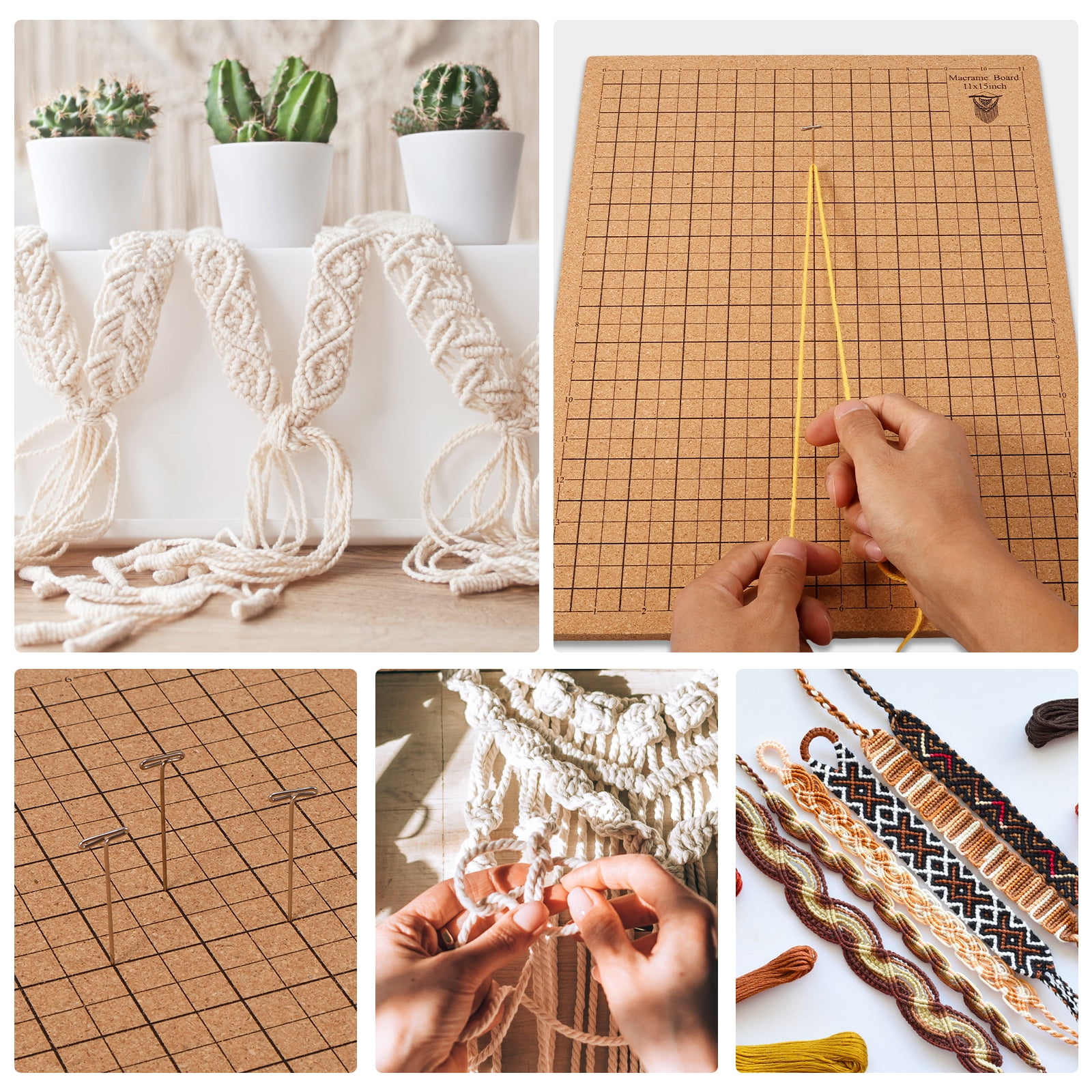 Littleduckling Macrame Board Double Side Grided Cork Board 12x16in Macrame Project Board Portable Braiding Board with Instructions