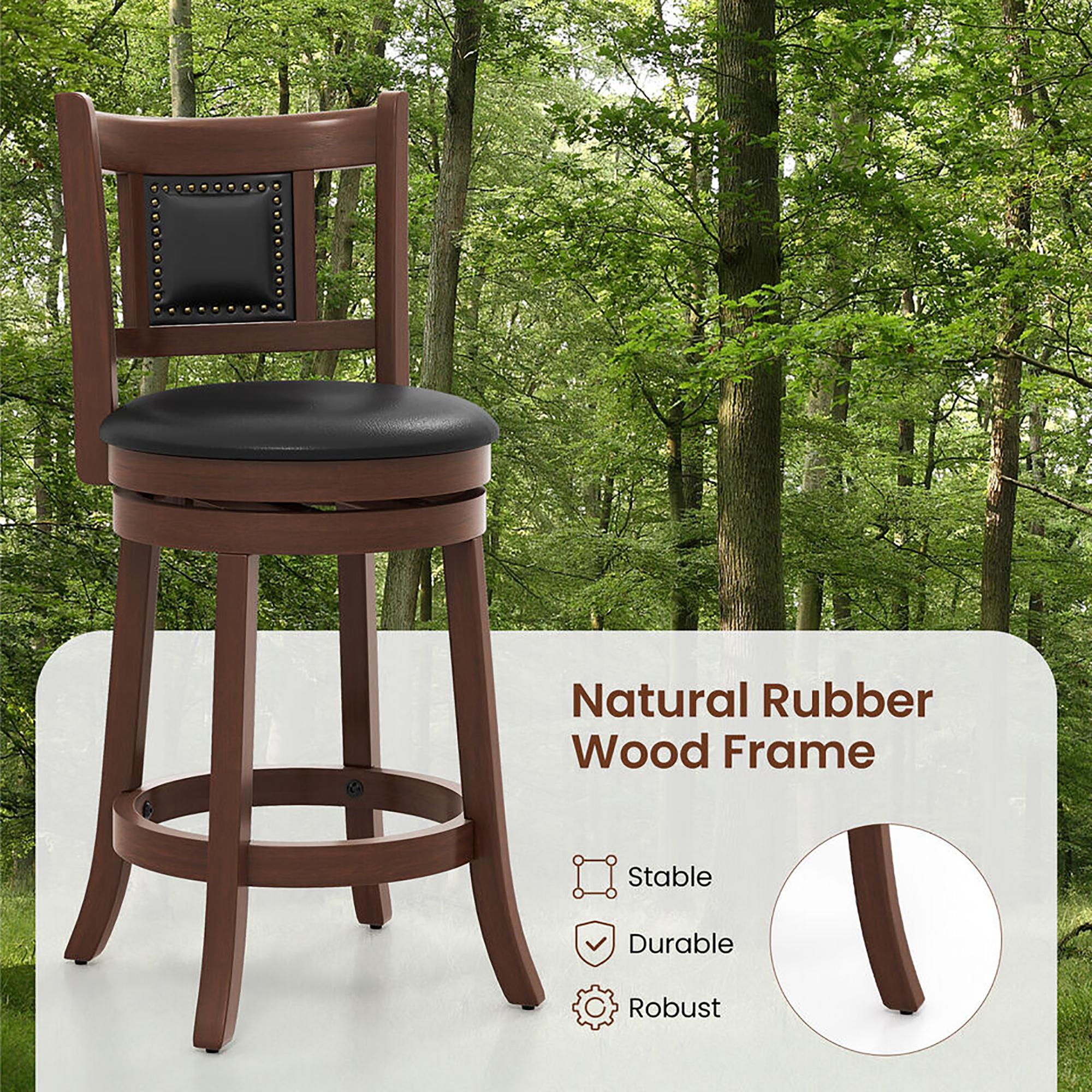 Gymax 25.5'' Swivel Bar Stool Set of 2 Counter Height Bar Stools Armless Chairs for Pub