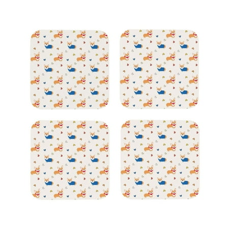 

Tideii Corgi Dog And Heart for Leather Coasters 4 Pieces Anti-fouling and Anti-scalding Decorative Coasters Suitable for Restaurants Kitchens Coffee Shops-Square