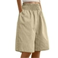 thumbnail image 2 of Tnhcen Women's High-Waisted Wide Leg Shorts Linen Elastic Waist Casual Half Pants with Pockets S-3XL Summer Breathable Linen Cotton Blend Shorts for Women Multiple Colors Available, 2 of 9