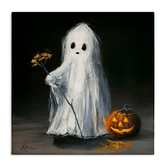 Stupell Industries Vintage Halloween Ghost & Pumpkin Canvas Wall Art design by Lindsay Kivi Fine Art, 17 x 17