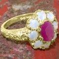 thumbnail image 6 of LBG British Made 14k Yellow Gold Real Natural Ruby & Opal Womens Engagement Ring - 33 size options - Size 8, 6 of 8