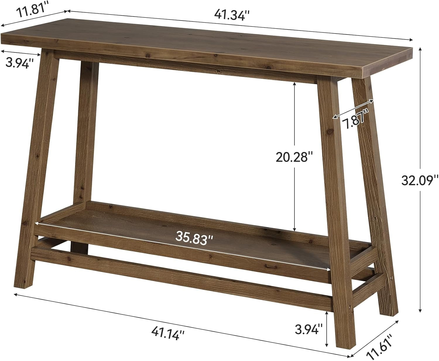 Tribesigns 41.3" Farmhouse Console Table, Solid Wood Entryway Table with Storage Shelf for Living Room, Hallway, Foyer, Easy Assembly, Brown