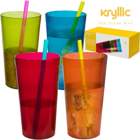 Reusable Plastic Cup Drinkware Tumblers - 4 Assorted colors break resistant 20 oz dishwasher safe drinking stacking water glasses cups! great decorations restaurant quality suitable 4 toddler & (Best Unisex Gifts Under $40)