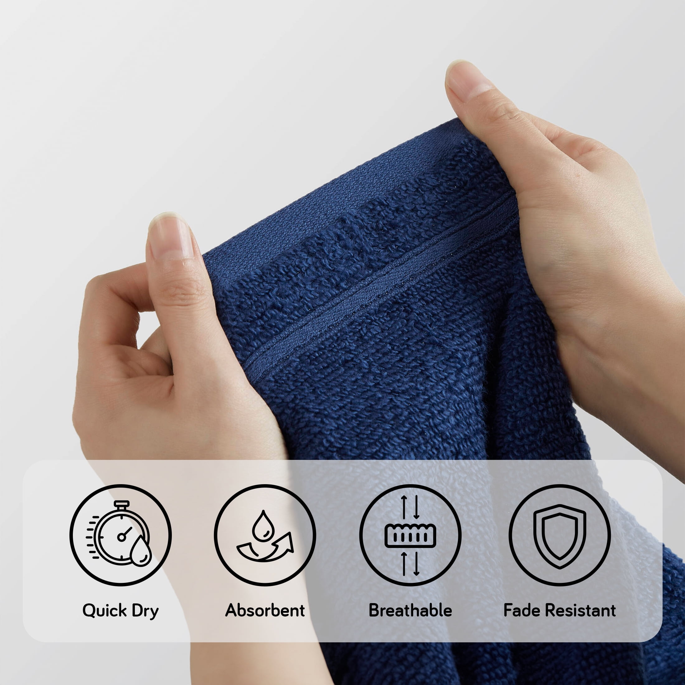 Regency Heights 12-Piece Quick Dry Cotton Bath Towels, Soft & Ultra Absorbent, Indigo, Standard Towel Set