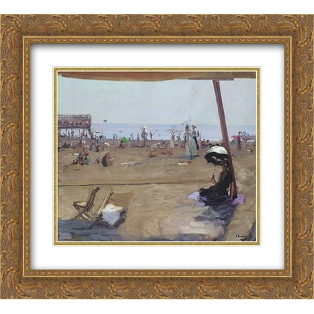 John Lavery 2x Matted 24x20 Gold Ornate Framed Art Print 'Bathing in the Lido,