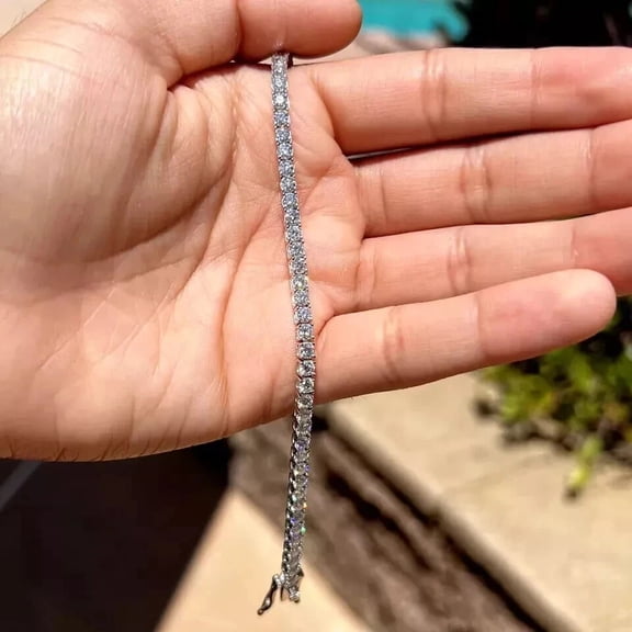 4MM Round Cut Lab Created Diamond Tennis Bracelet 14K White Gold Plated Silver