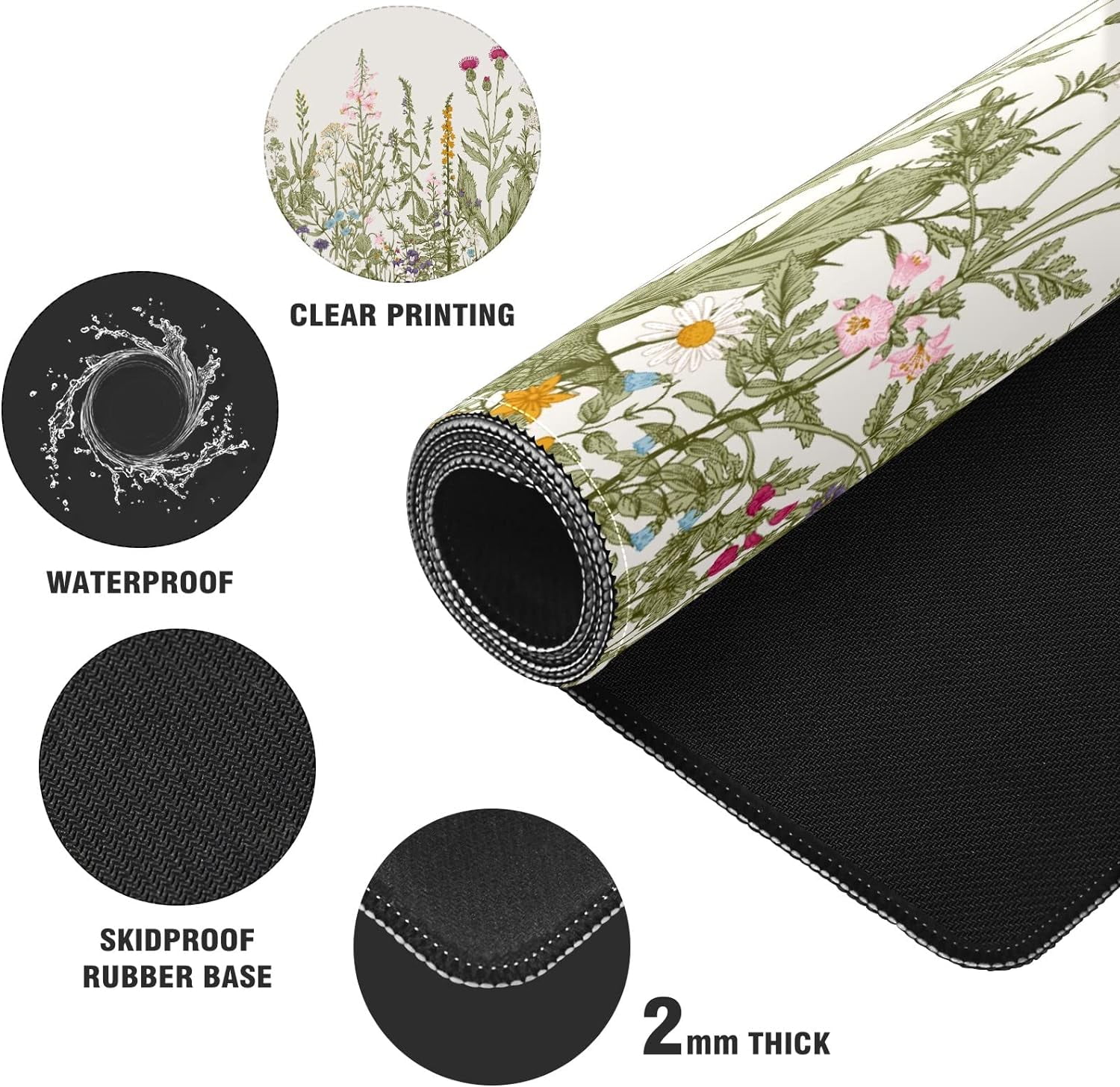 Wild Herbs Floral Desk Mat, Desk Accessory, Cute Workspace, Trendy Workspace, Trendy, 35.4x15.7in Large Gaming Mouse Pad, Cute Desk Topper, Pretty Desk Pad