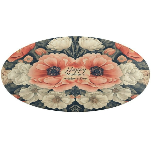 Happy Mother's Day Washable Round Rug -Circle Area Rugs for Nursery Bedroom, Vintage Non Slip Non Shedding Low Pile Carpet for Living Room Coffee Table Entryway