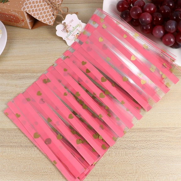 WHAMVOX Pink Printing Candy Bag for Party Decoration and Gift Storage Made from Plastic with Ties 50 Pieces