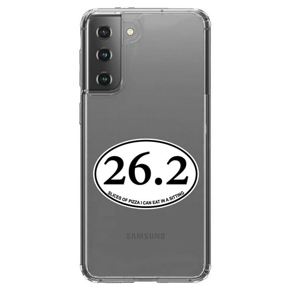 DistinctInk Clear Shockproof Hybrid Case for Galaxy S21  PLUS 5G (6.7" Screen) - TPU Bumper Acrylic Back Tempered Glass Screen Protector - 26.7 - Slices of Pizza In a Sitting