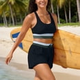 thumbnail image 7 of Women's Sporty Two Piece Swimsuits Color Block Crop Tank Tops Boyshorts Bottom Athletic Full Coverage Bathing Suit, 2XL, 7 of 7