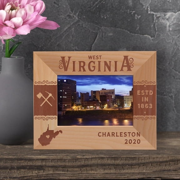 West Virginia Personalized Wooden Frame-5" x 3 1/2" Brown Horizontal