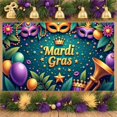 thumbnail image 3 of Colorful Feathers Mardi Gras Banner Golden Mask Carnival Backdrop Bead Necklace Star Pattern Festive Background for Mardi Gras Festival Carnival Party Holiday Gathering, 3 of 9