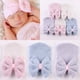 thumbnail image 1 of Gorro suave a rayas con lazo para bebés Sinhoon, ideal para hospital, guardería y recién nacidos., 1 of 3