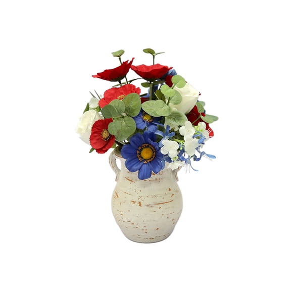 My Texas House Faux Poppies in Rustic Vase, Multicolor, 16.5"