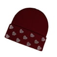 thumbnail image 2 of Sunvit-Panties Wine Cuffed Knit Beanie with Rhinestone Heart - 100% Polyester Warm Winter Hat, Sparkly Fashion Headwear for Women & Female,Size Free Size, 2 of 3