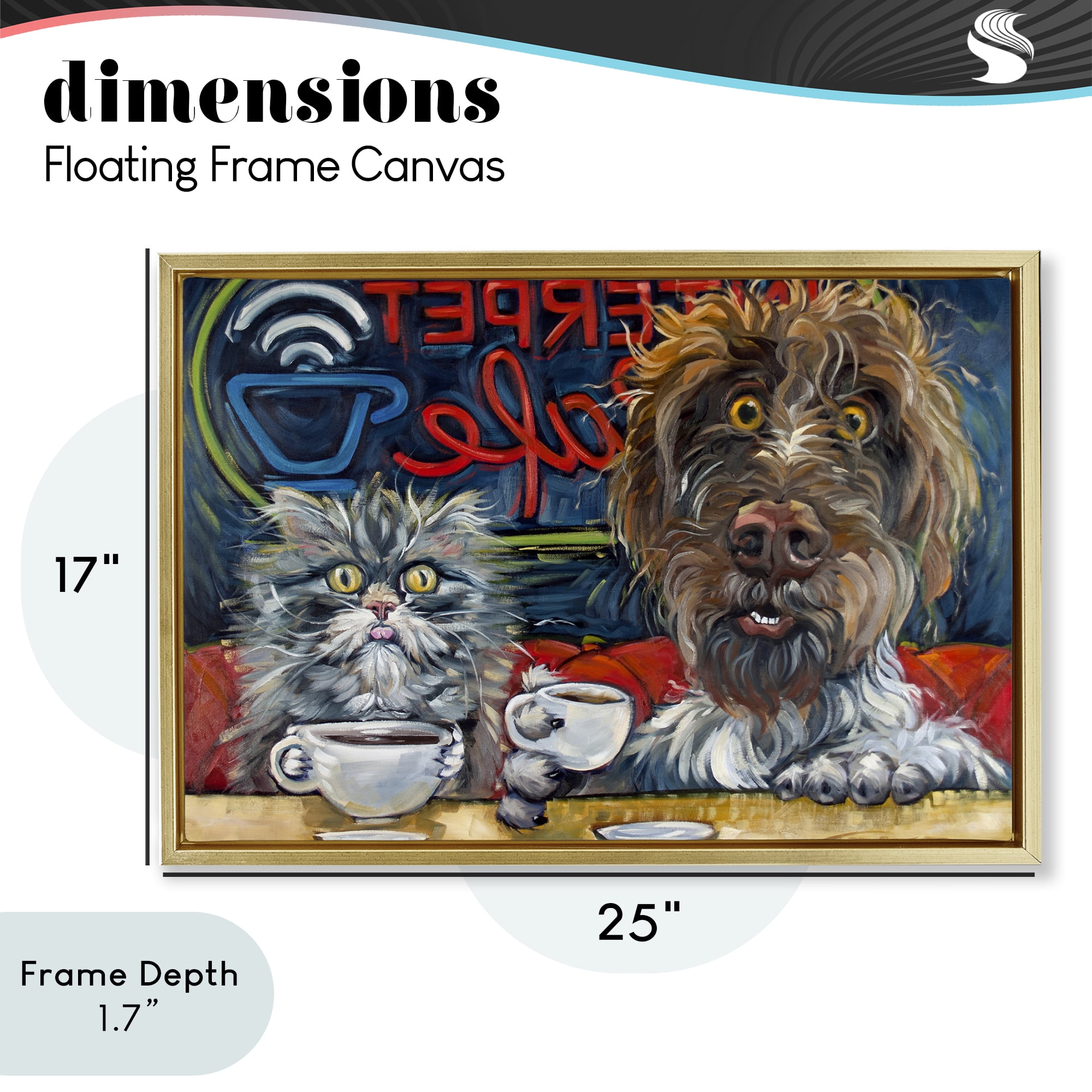 Stupell Industries Pets Wired At The Cafe Gold Framed Floater Canvas Wall Art, design by CR Townsend