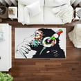 thumbnail image 2 of Painting Rug, Monkey Graffiti Rug, Pattern Rug, Music Graffiti Rug, Dj Monkey Rugs, Banksy Thinking Monkey Rug, Outdoor Rug, Man Cave Rug, 3.3'x9.2' - 100x280 cm, 2 of 8