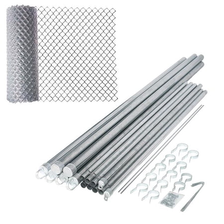 TePee Supplies 6 x 50 ft. 11.5 AW Galvanized Steel Chain Link Fence Complete Kit, Metal Silver