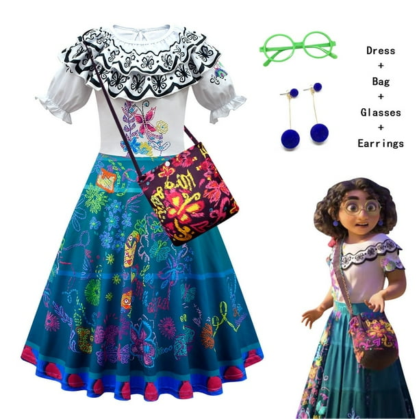 Encanto Mirabel Isabella Madrigal Cosplay Disfraz De Niña Vestido De Fantasía Vestidos De Halloween Princesa Gafas Pendientes