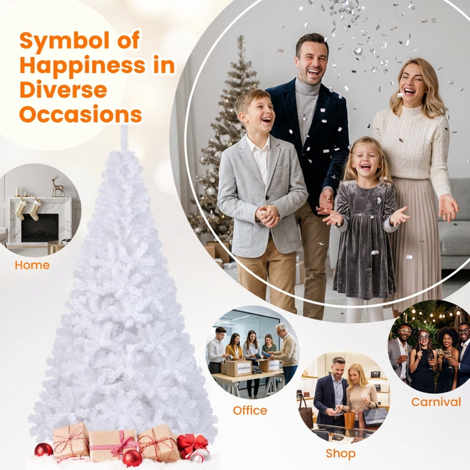RUIE 7 FT White Artificial Christmas Tree with Sturdy Metal Stand, 950 Lush PVC Tips, Hinged Easy Assembly Holiday Tree for Indoor Home Decoration