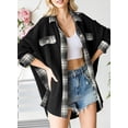 thumbnail image 3 of GHSDFBB Womens Waffle Knit Plaid Shacket Boyfriend Button Down Shirt Jacket Loose Long Sleeve Tops, 3 of 6