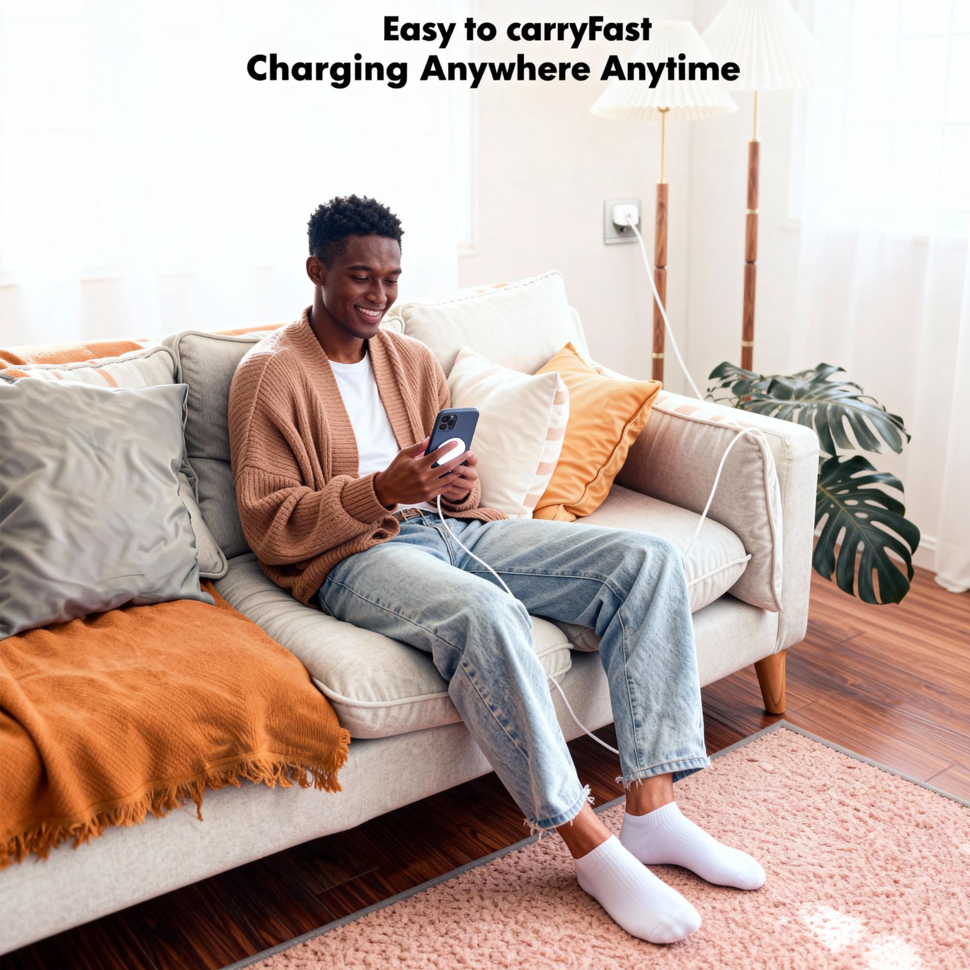 LujingZ Magnetic Wireless Charger - 10FT Long Cable for iPhone 17/16/15 & Series, AirPods 4/3/2/Pro 2 - Fast Charging with USB - C Wall Charger Block, Ideal for Multiple Scenarios