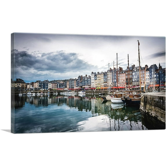ARTCANVAS Honfleur, Normandy, France, Boat Port Canvas Art Print - Size: 26" x 18" (1.50" Deep)