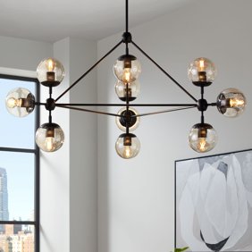 Possini Euro Design Gable Black Large Chandelier 41 1/2" Wide Mid Century Modern Cognac Glass Shade 10-Light Fixture for Dining Room Kitchen Island