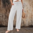 thumbnail image 2 of Diufon White Linen Pants Women Summer Boho Wide Leg Palazzo Pants Casual Drawstring High Waisted Trousers with Pockets, 2 of 9
