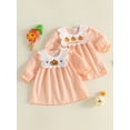 thumbnail image 3 of BemeyourBBs Toddler Baby Girls Halloween Dress Outfit Infant Baby Girl Summer Fall Plaid Gingham Dress Pumpkin Ghost Embroidered Crew Neck Puff Long Sleeve Holiday Party Dress, 3 of 9