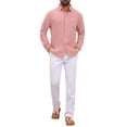 thumbnail image 2 of INSPIRE CHIC Men's Casual Long Sleeve Seersucker Striped Shirt with Chest Pocket M Red, 2 of 5
