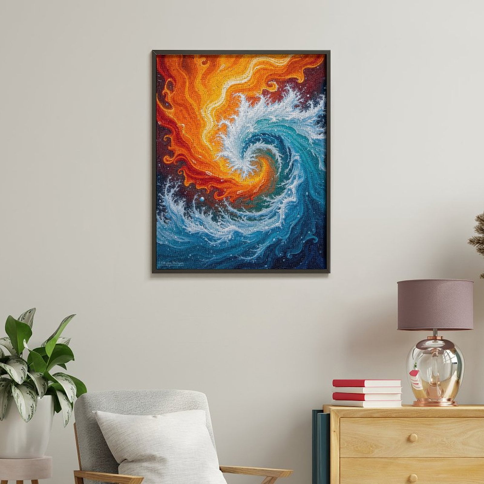 Paint By Numbers Kit for Adults Beginner - DIY Swirling Fire Water Art Abstract Canvas Painting Kits for Adults, Frameless Paint By Number for Adults for Home Wall Decor 16x20 Inch